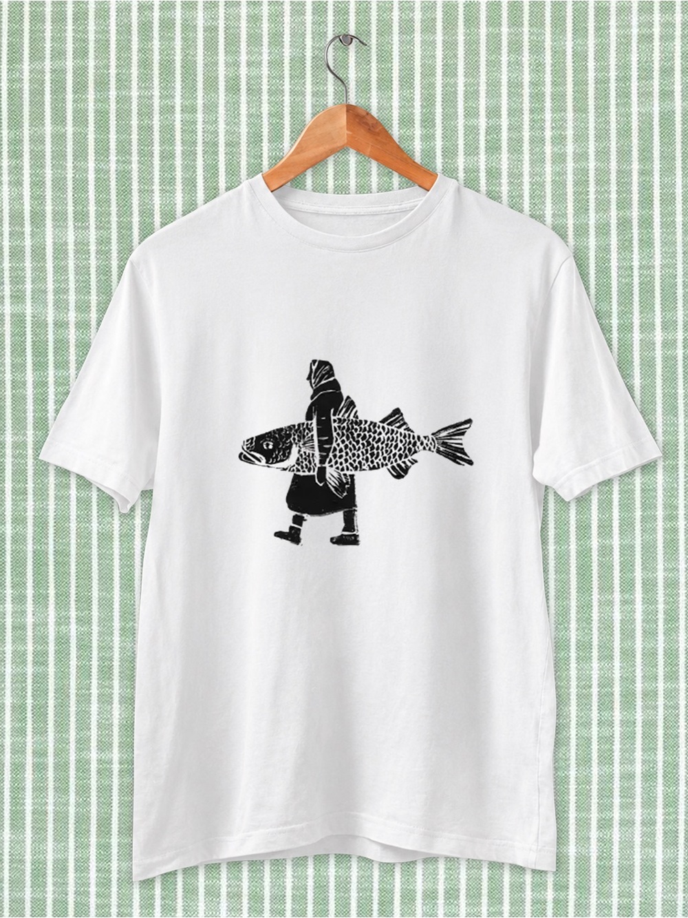 White Fish Graphic Pet-Themed T-Shirt